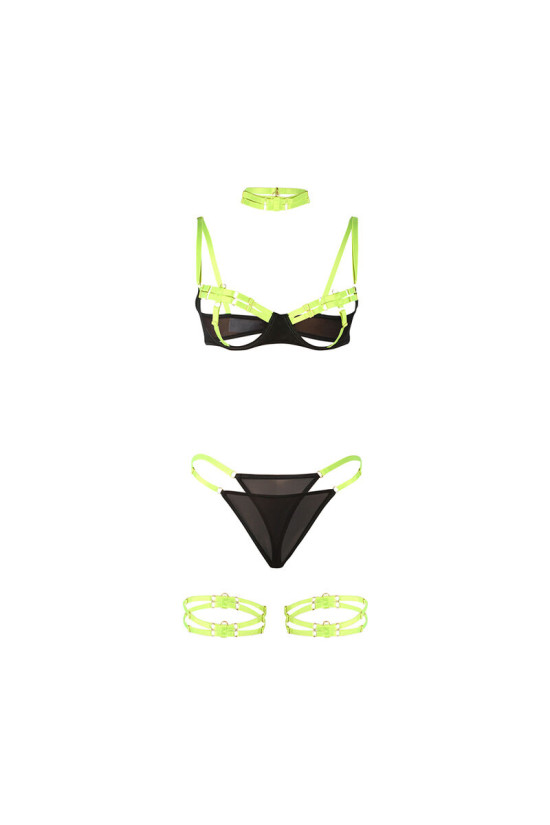 SUBBLIME - 955281 COMPLETO REGGISENO CON COLLANA E DETTAGLI GAMBA VERDE FLUO L/XL