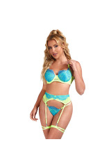 SUBBLIME - 955328 COMPLETO REGGISENO CON PIZZO E LINEE GIARRETRICI VERDE E BLU L/XL