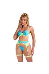 SUBBLIME - 955328 COMPLETO REGGISENO CON PIZZO E LINEE GIARRETRICI VERDE E BLU L/XL