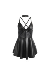 SUBBLIME - 955380 ABITO CON SPALLINE IN PELLE NERA L/XL