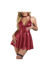 SUBBLIME - 955397 ABITO CON SPALLINE IN PELLE BORDEAUX S/M