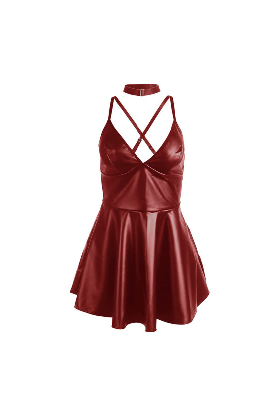 SUBBLIME - 955403 ABITO CON SPALLINE IN PELLE BORDEAUX L/XL