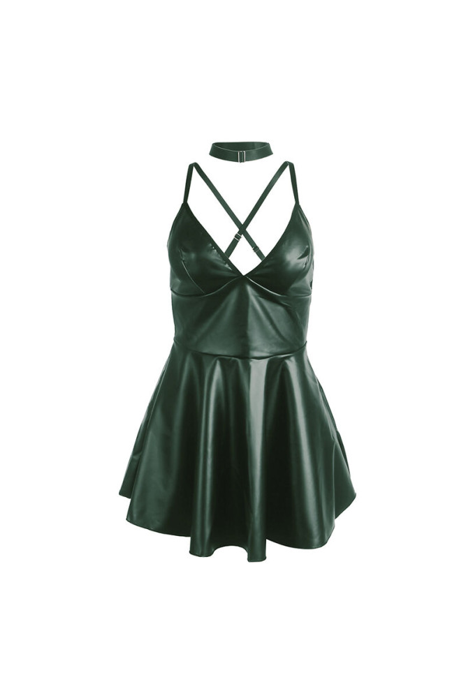 SUBBLIME - 955434 ABITO CON SPALLINE IN PELLE VERDE S/M