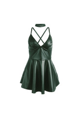 SUBBLIME - 955434 ABITO CON SPALLINE IN PELLE VERDE S/M