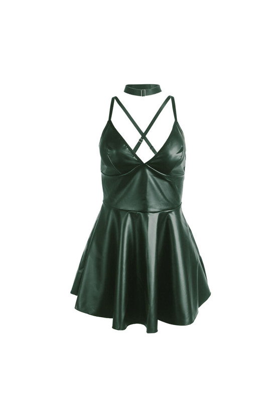 SUBBLIME - 955441 ABITO CON SPALLINE IN PELLE VERDE L/XL