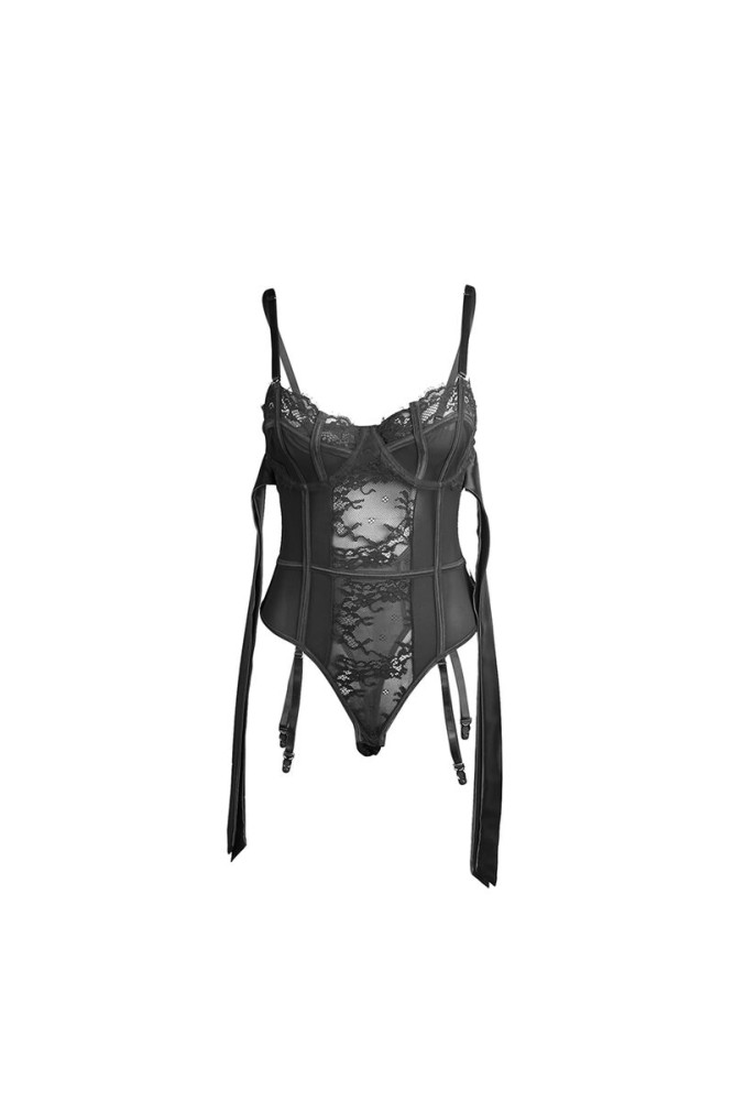 SUBBLIME - 955502 BODY IN PIZZO CON FIOCCHI E GIARRETTIERE NERO L/XL