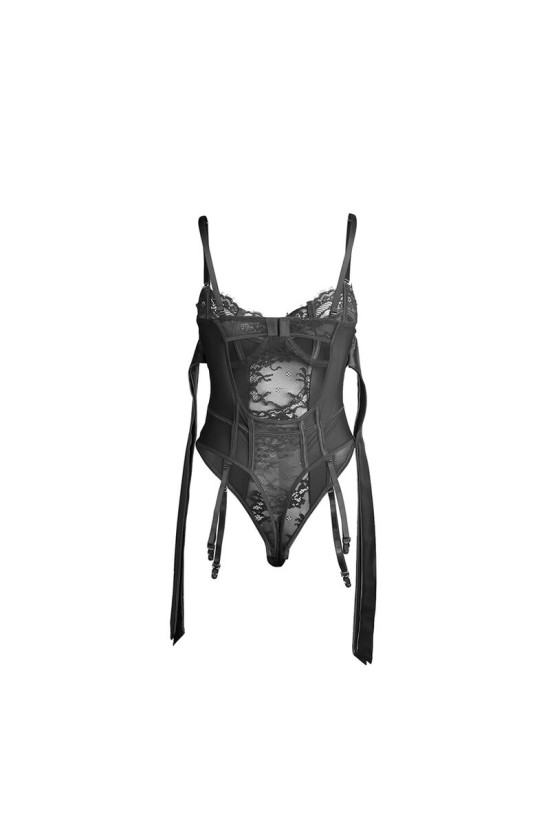 SUBBLIME - 955502 BODY IN PIZZO CON FIOCCHI E GIARRETTIERE NERO L/XL