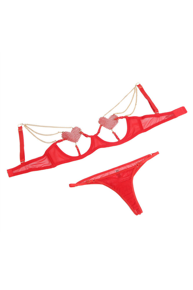 SUBBLIME - 955519 COMPLETO REGGISENO CON CATENE E CUORE IN RETE ROSSO S/M