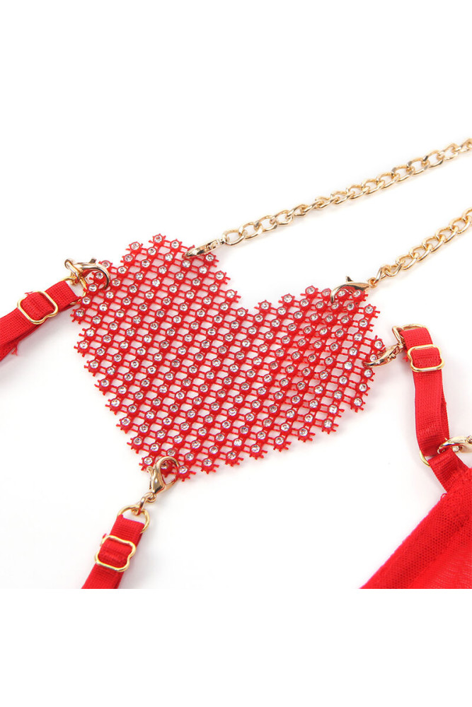 SUBBLIME - 955526 COMPLETO REGGISENO CON CATENE E CUORE IN RETE ROSSO L/XL