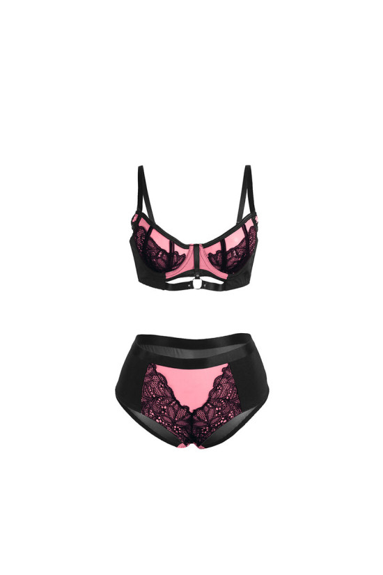SUBBLIME - 955571 SET REGGISENO IN VERNICE ROSA CON CERNIERA E REGGISENO A RETINO S/M