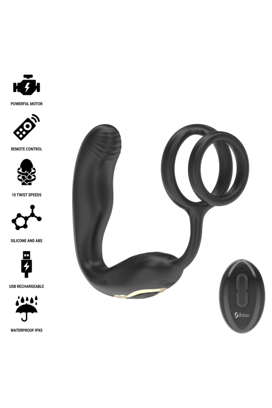 IBIZA - WIGGLE PLUG ANALE ROTANTE TELECOMANDATO CON VIBRAZIONE PERINEALE E ANELLI PER L'ESTENSIONE DEL PENE