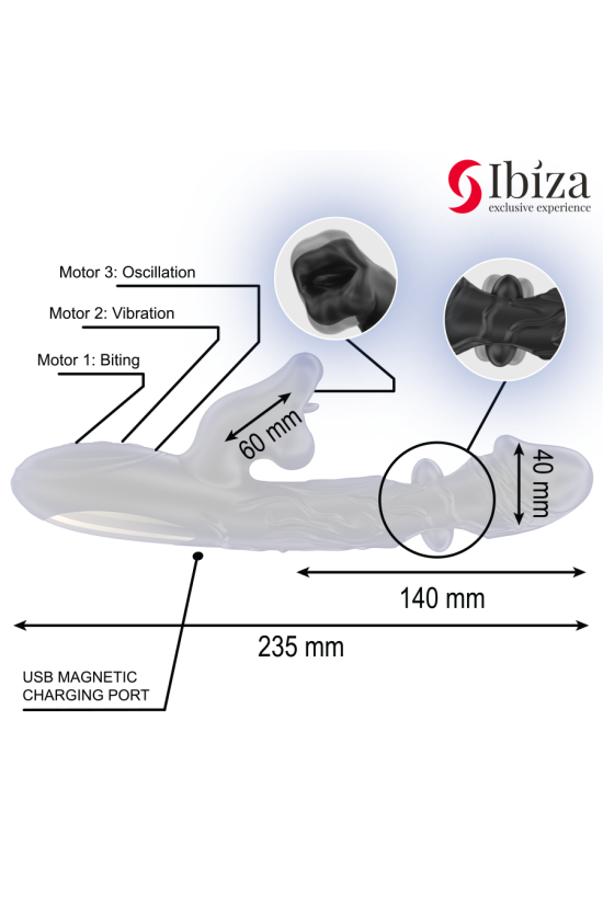 IBIZA - VIBRATORE E STIMOLATORE CLITORIDEO CON EFFETTO MORSO E ROTAZIONE