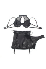 SUBBLIME - 957599 SET REGGISENO E GONNA IN PELLE NERO L/XL