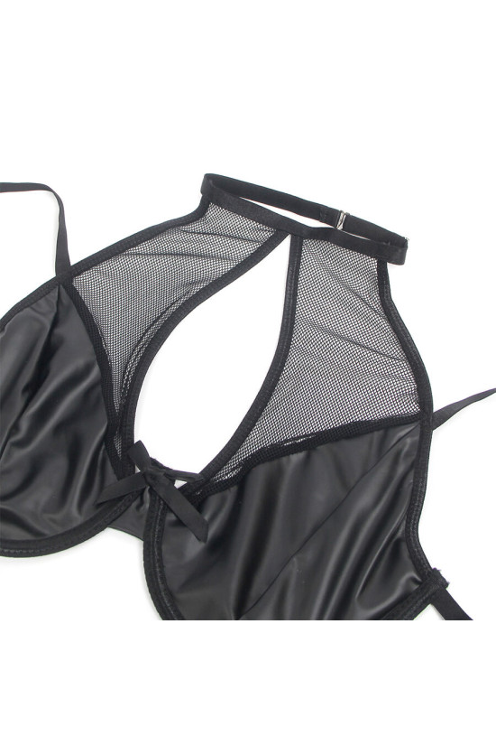 SUBBLIME - 957599 SET REGGISENO E GONNA IN PELLE NERO L/XL