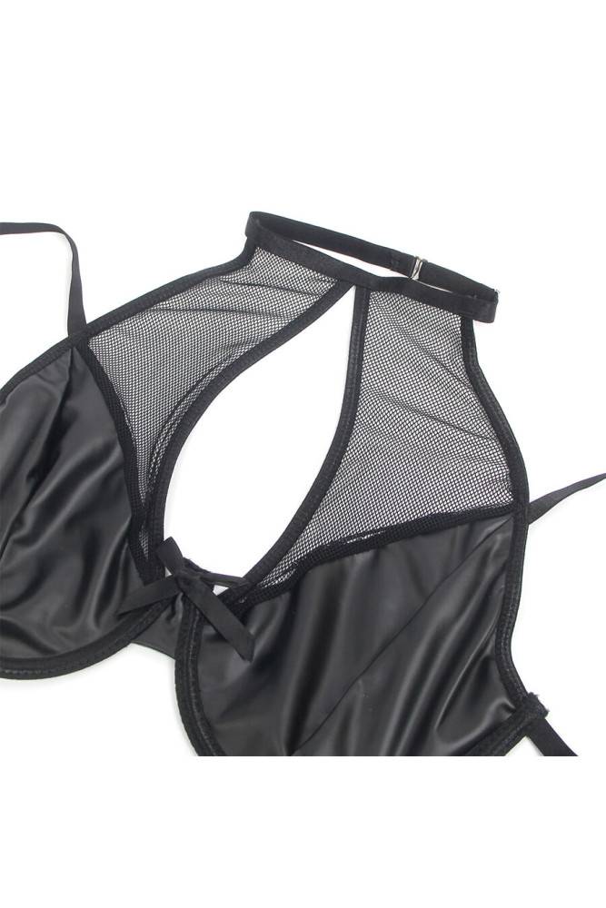 SUBBLIME - 957599 SET REGGISENO E GONNA IN PELLE NERO L/XL