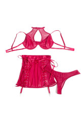 SUBBLIME - 957612 COMPLETO REGGISENO E GONNA IN PELLE ROSSO L/XL