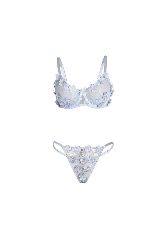 SUBBLIME - 957629 COMPLETO REGGISENO E SLIP RICAMATI A FIORI AZZURRO CIELO S/M