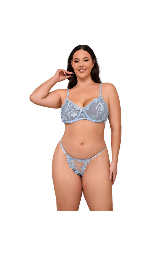 SUBBLIME - 957636 COMPLETO REGGISENO E SLIP RICAMATI A FIORI AZZURRO CIELO L/XL