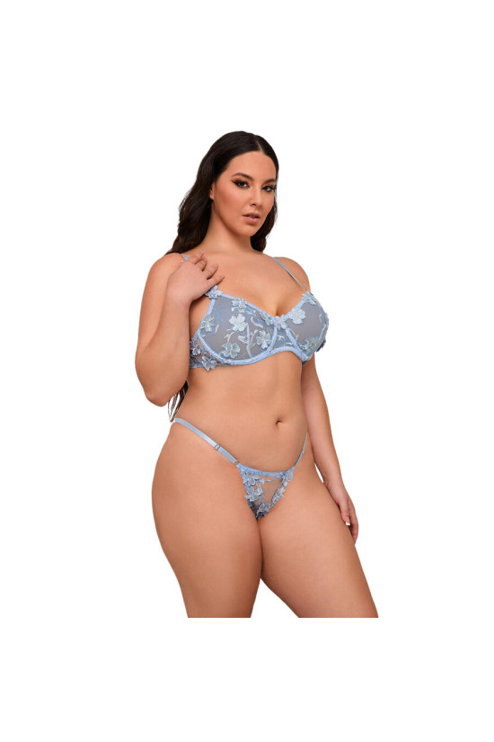 SUBBLIME - 957636 COMPLETO REGGISENO E SLIP RICAMATI A FIORI AZZURRO CIELO L/XL