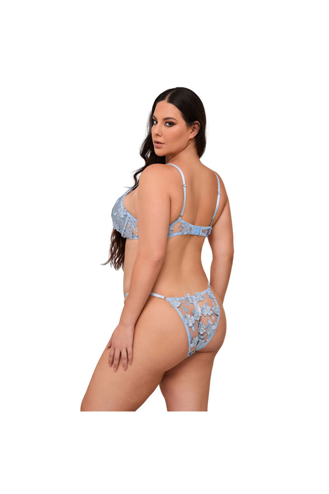 SUBBLIME - 957636 COMPLETO REGGISENO E SLIP RICAMATI A FIORI AZZURRO CIELO L/XL