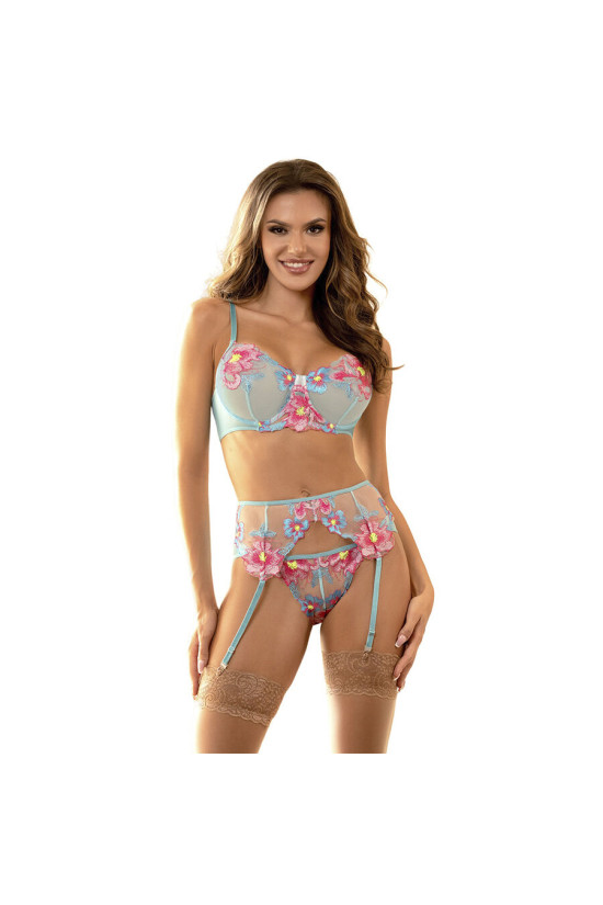 SUBBLIME - 957643 SET REGGISENO E CINTURA RICAMO FIORI ROSA S/M