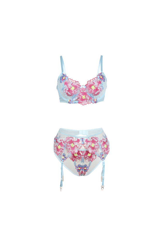 SUBBLIME - 957650 SET REGGISENO E CINTURA RICAMO FIORI ROSA L/XL