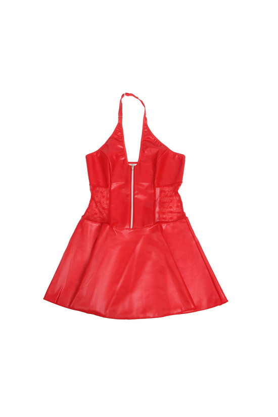 SUBBLIME - 957728 ABITO IN PELLE CON ZIP E PIZZO ROSSO S/M