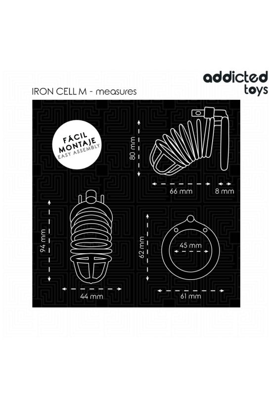 ADDICTED TOYS LOCKED - GABBIA PER PENE IN METALLO CON CELLULE DI FERRO TAGLIA M