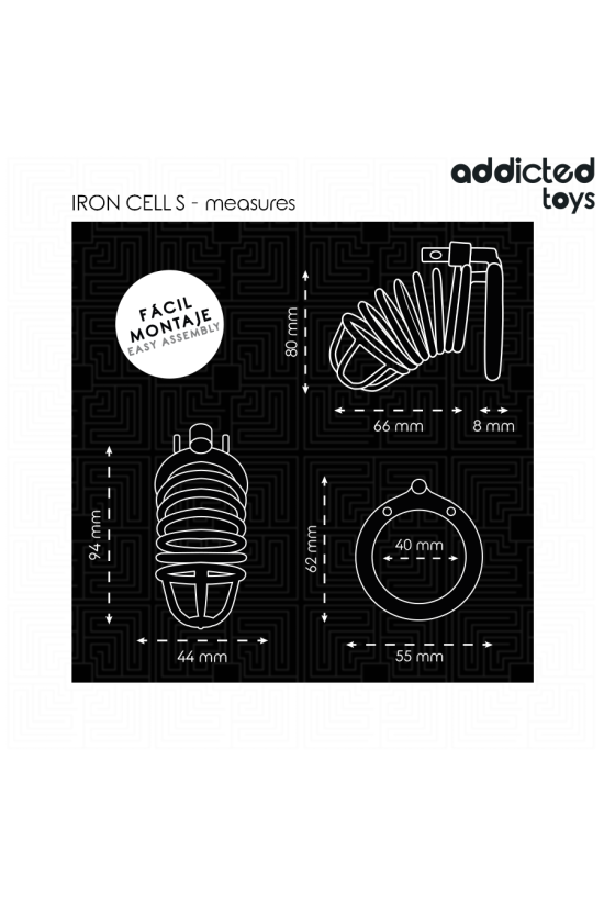 ADDICTED TOYS LOCKED - GABBIA PER PENE IN METALLO CON CELLULE DI FERRO 4 CM TAGLIA S