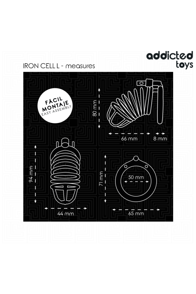 ADDICTED TOYS LOCKED - GABBIA PER PENE IN METALLO CON CELLULE DI FERRO 5 CM TAGLIA L