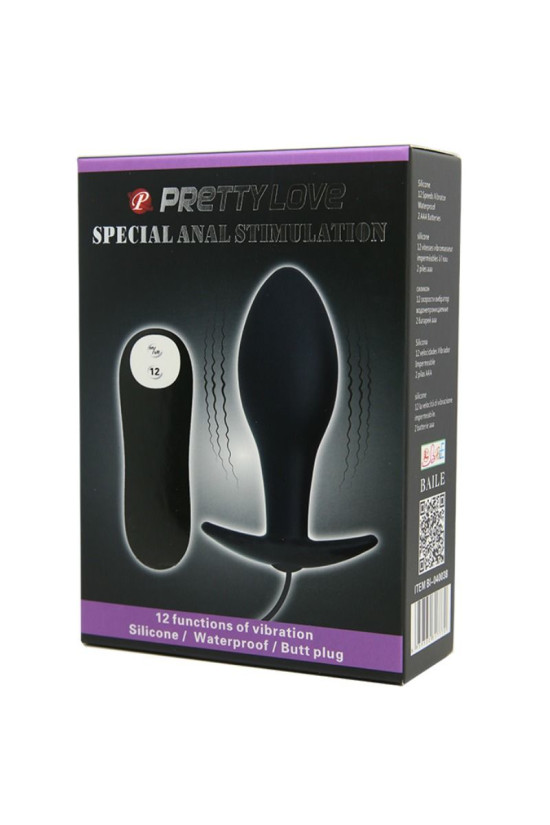PRETTY LOVE - PLUG ANALE ANCORANTE IN SILICONE 12 MODALIT DI VIBRAZIONE NERO