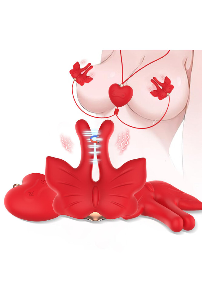 ARMONY - MORSETTI PER CAPEZZOLI MAGNETICI CON VIBRAZIONE A FORMA DI FARFALLA ROSSI