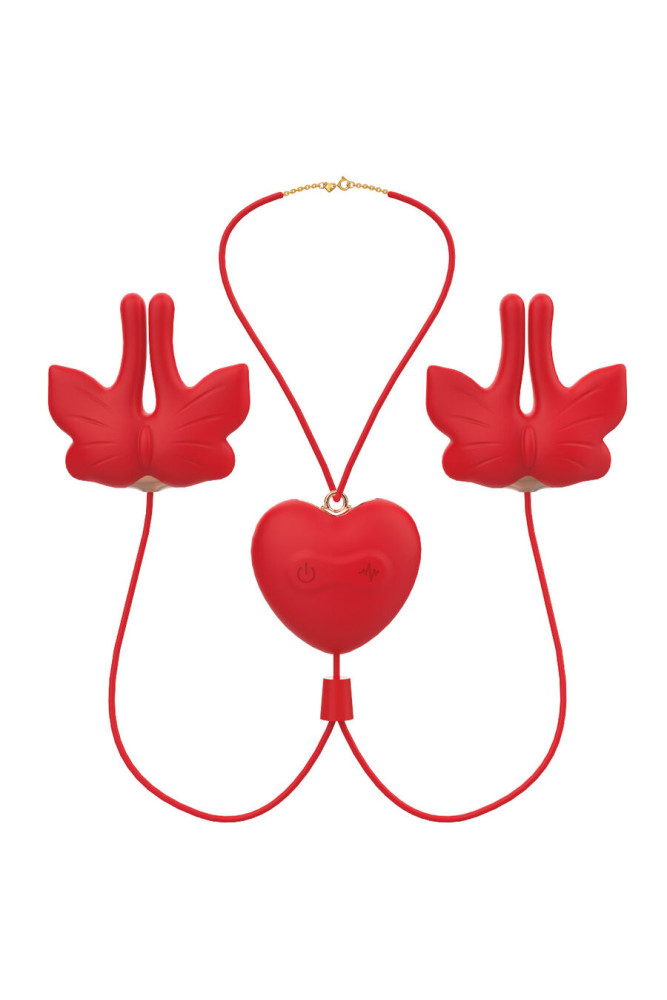 ARMONY - MORSETTI PER CAPEZZOLI MAGNETICI CON VIBRAZIONE A FORMA DI FARFALLA ROSSI