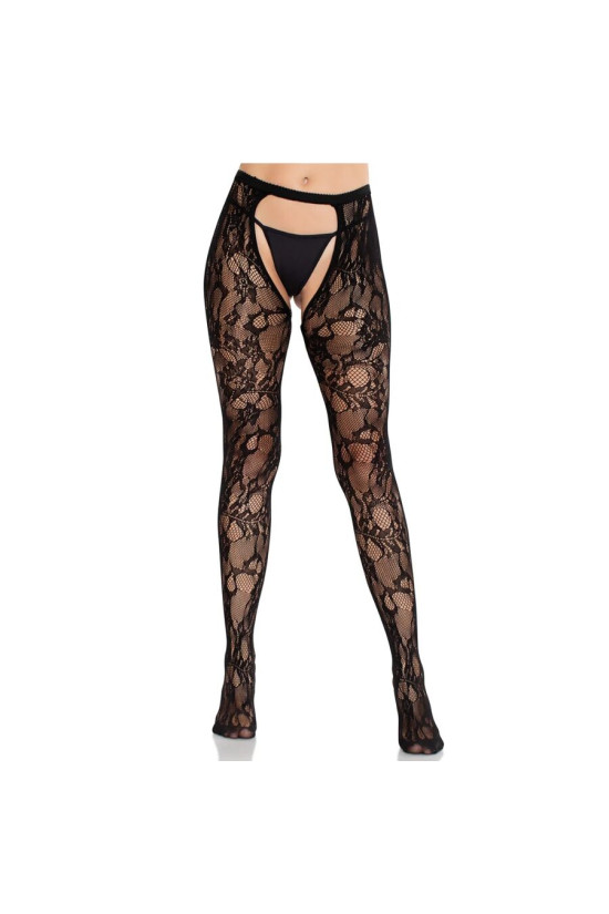 LEG AVENUE - CALZE IN PIZZO ROSA CON SCHIENA APERTA NERE