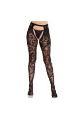 LEG AVENUE - CALZE IN PIZZO ROSA CON SCHIENA APERTA NERE