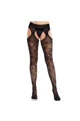 LEG AVENUE - CALZE IN PIZZO FLOREALE CON GIARRETTIERE UNITED BLACK
