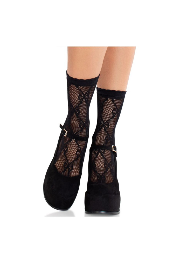LEG AVENUE - CALZINI IN PIZZO CON FIOCCO IN PIZZO NERO