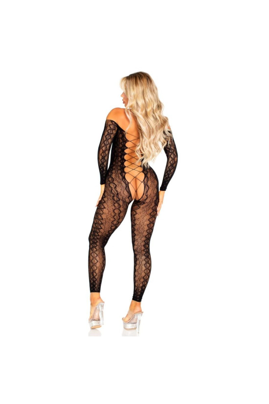 LEG AVENUE - BODYSTOCKING SENZA CAVALLO IN PIZZO SERPENTE ESOTICO NERO