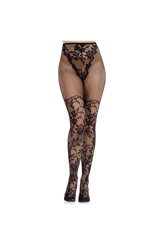 LEG AVENUE - CALZE IN PIZZO DAHLIA CON DETTAGLIO A RETE NERE