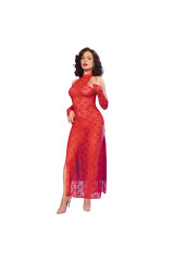 CHILIROSE - CR 4853 ABITO IN PIZZO ROSSO CON GUANTI S/M