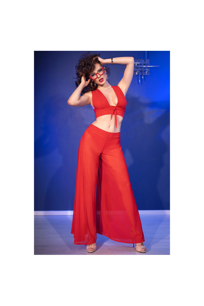 CHILIROSE - CR 4857 SET TOP E PANTALONI ROSSI TAGLIA XL