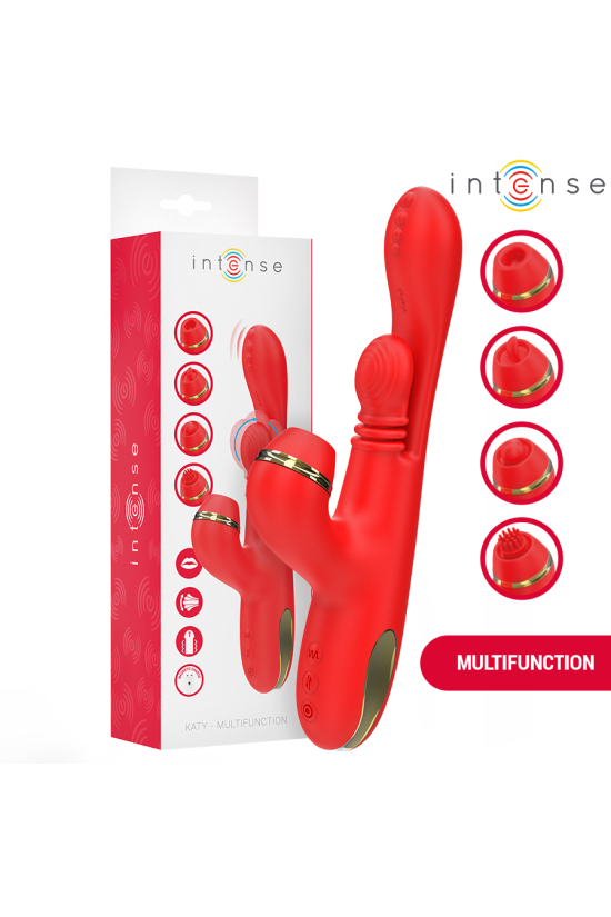 INTENSE - KATY STIMOLATORE CLITORIDEO MULTIFUNZIONE 4 TESTINE INTERCAMBIABILI ROSSO