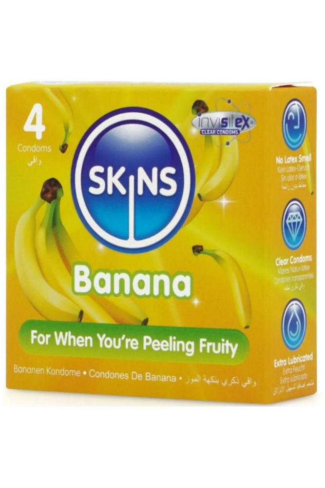 SKINS - PRESERVATIVI BANANA PREMIUM CONFEZIONE DA 4