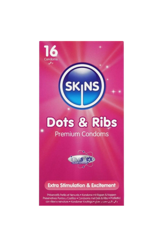 SKINS - DOTS & RIBS PREMIUM CONDOMS CONFEZIONE DA 16