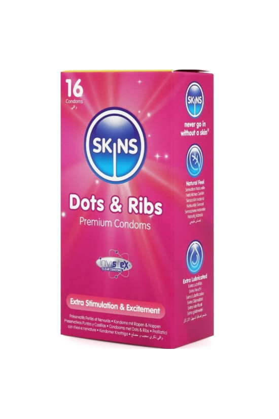 SKINS - DOTS & RIBS PREMIUM CONDOMS CONFEZIONE DA 16