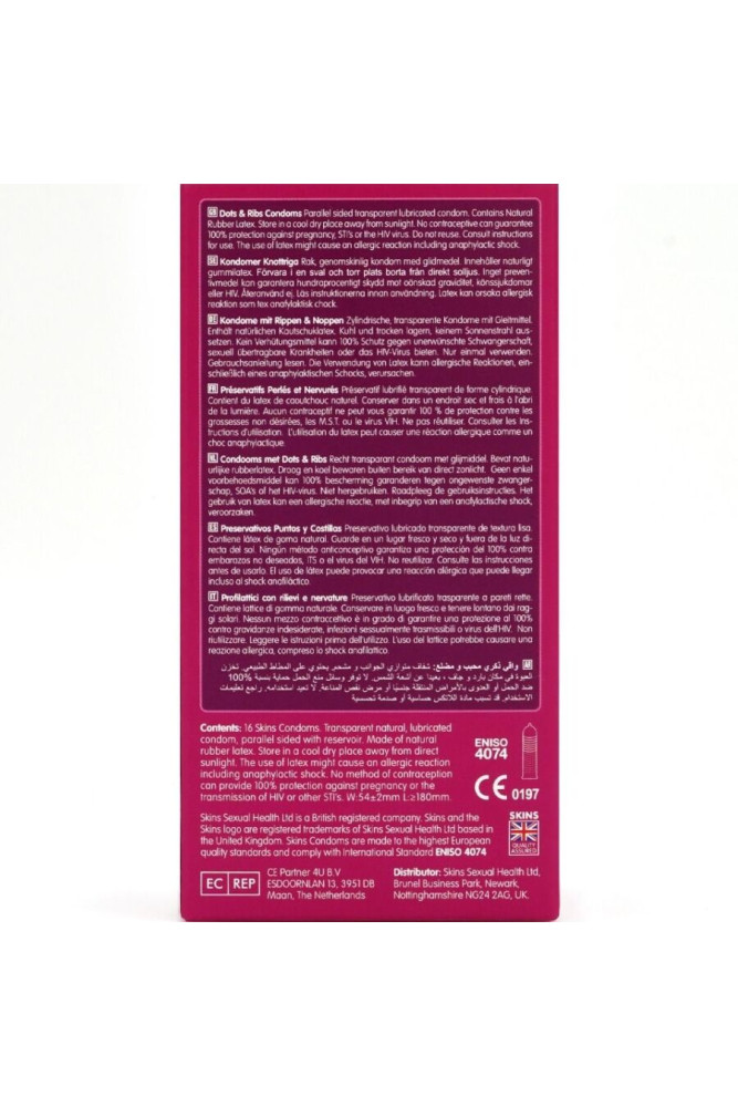 SKINS - DOTS & RIBS PREMIUM CONDOMS CONFEZIONE DA 16