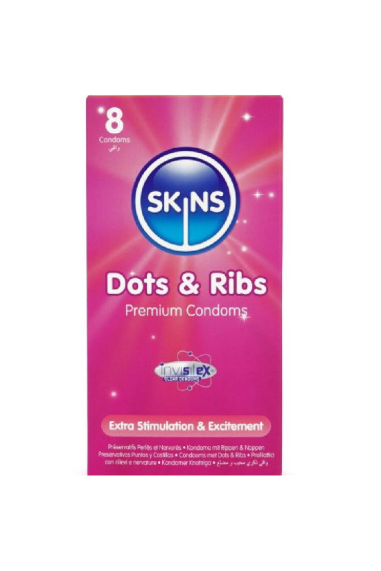 SKINS - DOTS & RIBS PREMIUM CONDOMS CONFEZIONE DA 8