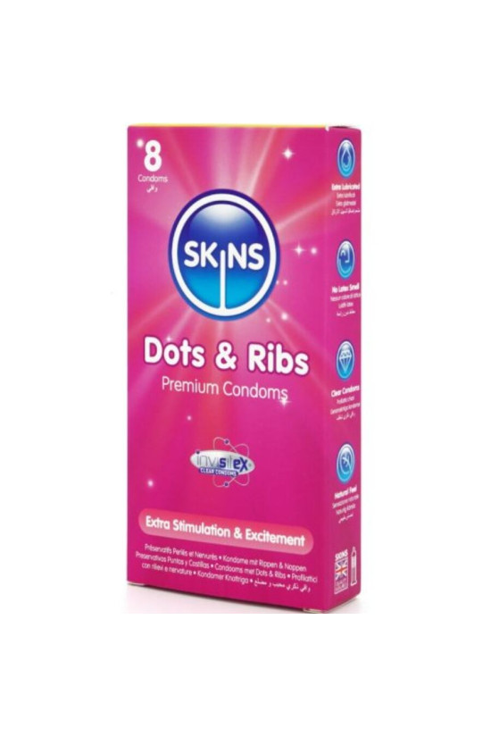 SKINS - DOTS & RIBS PREMIUM CONDOMS CONFEZIONE DA 8