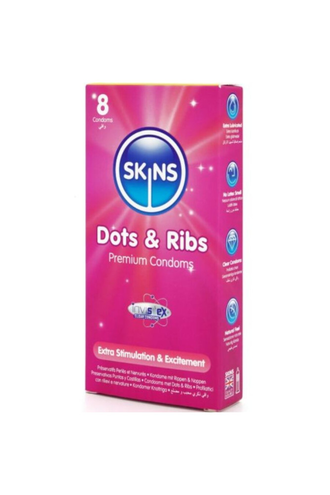 SKINS - DOTS & RIBS PREMIUM CONDOMS CONFEZIONE DA 8