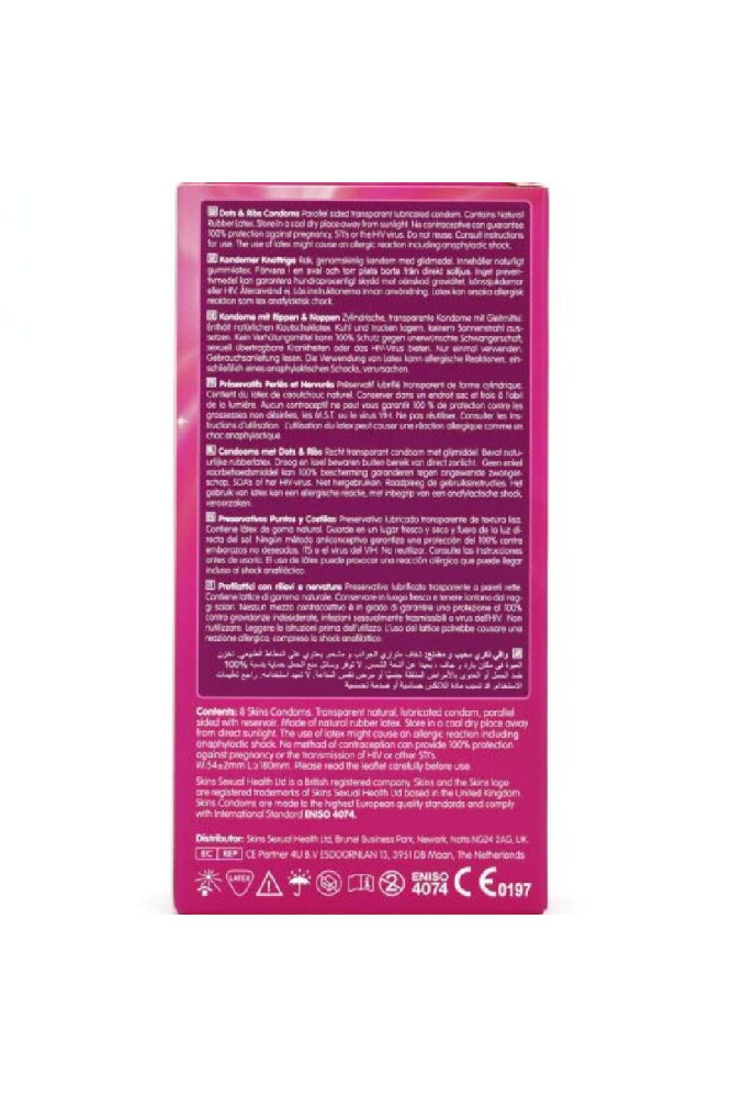 SKINS - DOTS & RIBS PREMIUM CONDOMS CONFEZIONE DA 8